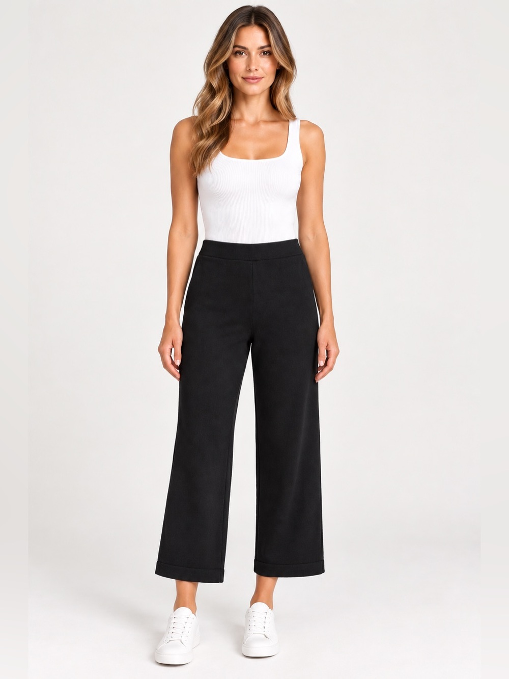 St John Collection Black Wool Viscose Knit Crop Wide Leg Pants Womens M